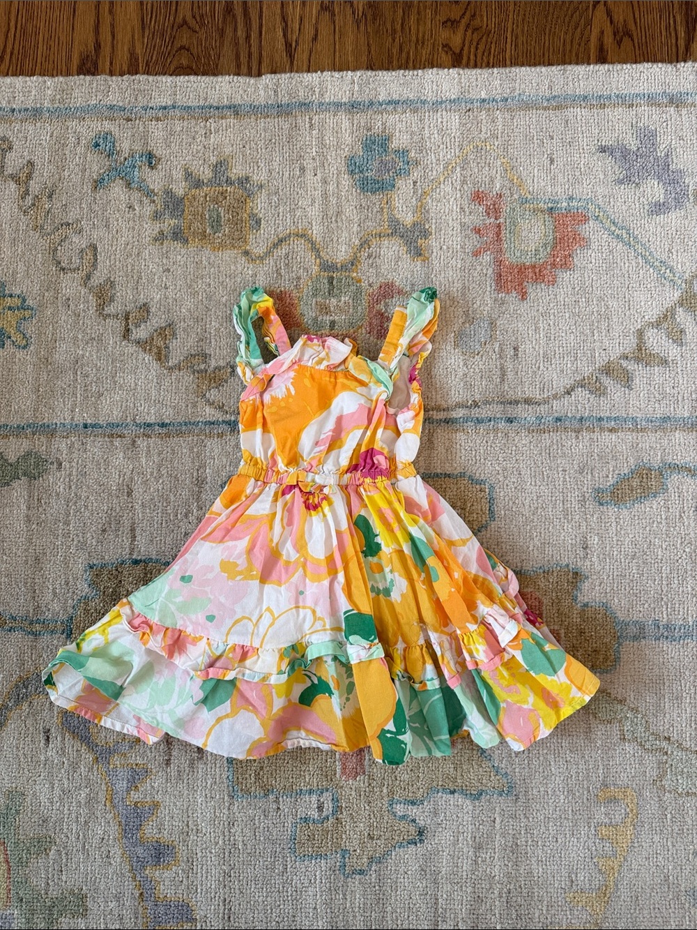 Janie and Jack Bright Floral Tiered Sundress in Yellow, Pink, Green
